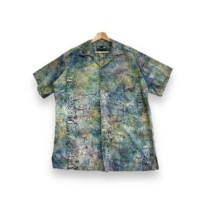 Moon Dog Shirt Co. Austin Texas Mens L Camp Collar Hawaiian Geometric Tie Dye